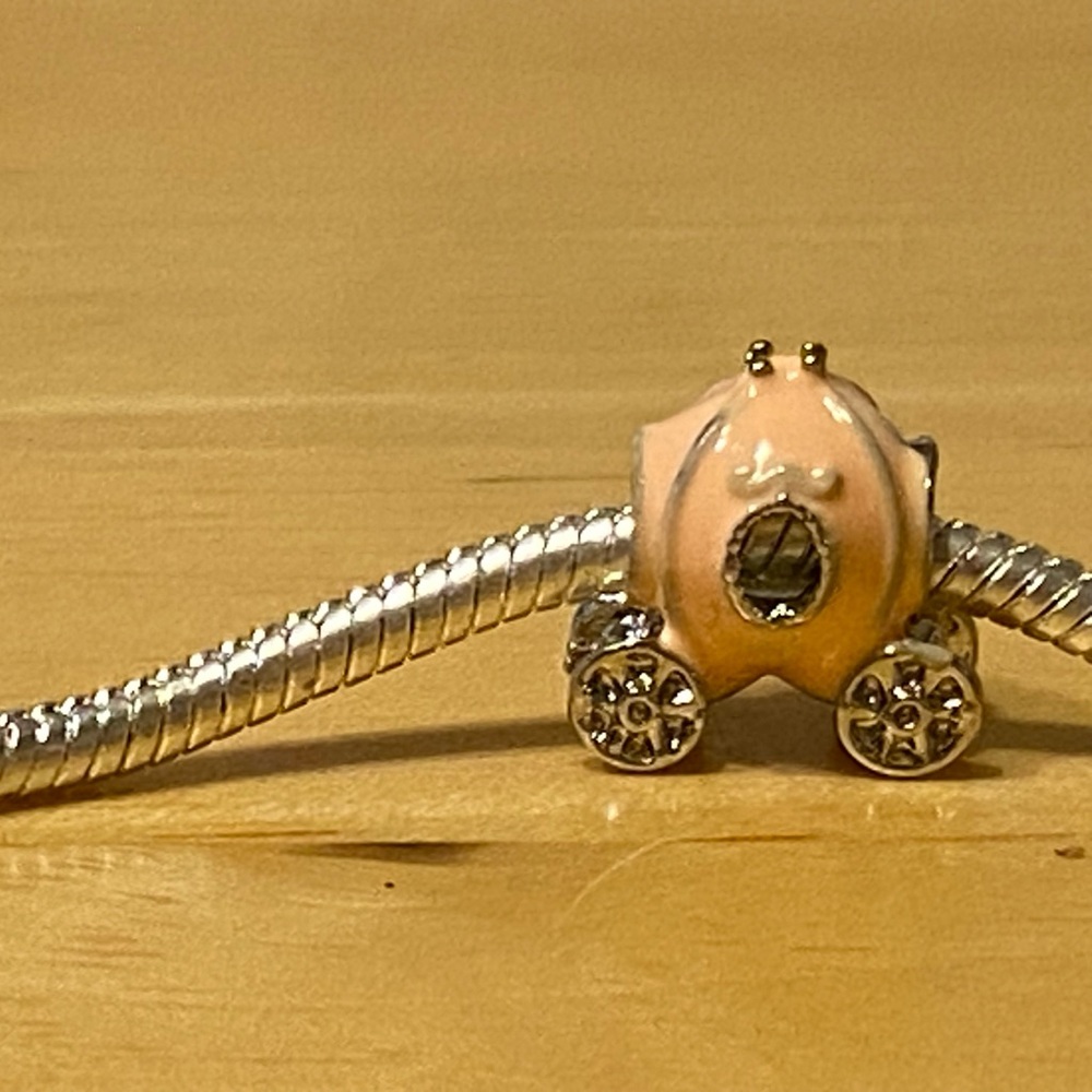 Silver and Pink Carriage Charm Bracelet